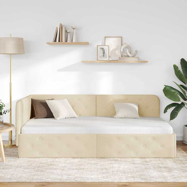 vidaXL Hj&oslash;rnesengramme med hodegjerde Krem 90 x 200 cm stoff