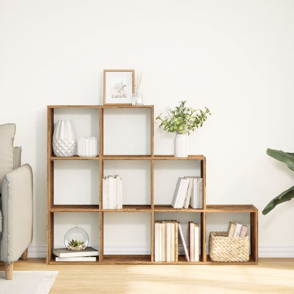 vidaXL Bokhylle 3 etasjer gammelt eik 137,5x29x103,5 cm konstruert tre