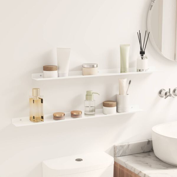 vidaXL Flytende hylle Veggmontert 2 pcs Hvit 80 x 9 x 2,5 cm St&aring;l