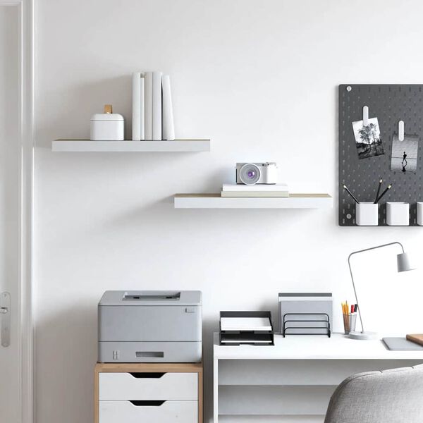 vidaXL Flytende vegghyller 2 stk eik og hvit 60x23,5x3,8 cm MDF