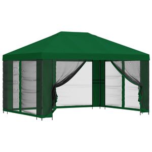 vidaXL Hagepaviljong med sidevegger 4 &times; 3 m Gr&oslash;nn Polyester og st&aring;l