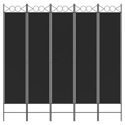 vidaXL Romdeler 5 paneler svart 200x200 cm stoff