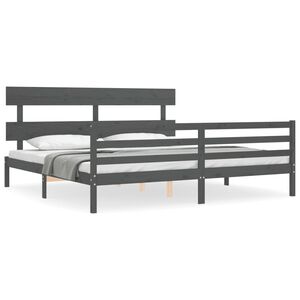 vidaXL Sengeramme med hodegavl gr&aring; 200x200 cm heltre