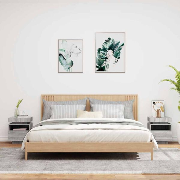 vidaXL Nattbord med LED 2 stk gr&aring; sonoma 40x39x48,5 cm