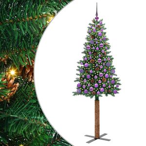 vidaXL Slim juletre med 300 LED gr&oslash;nn 180 cm PVC og Massivt Furu tre
