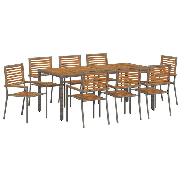 vidaXL Hage Spisegruppe 9 pcs Gr&aring; og Brun polyrotting