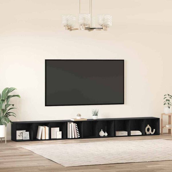 vidaXL TV-benksett 3 pcs Svart Eik 37 x 35 x 107 cm Konstruert tre