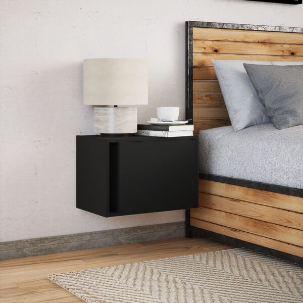 vidaXL Vegghengt nattbord med LED-lys svart
