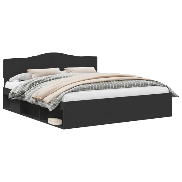 vidaXL Sengestamme med hodegjerde Svart 200 x 200 cm Massiv furu