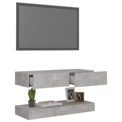 vidaXL TV-benk med LED-lys betonggrå 90x35 cm