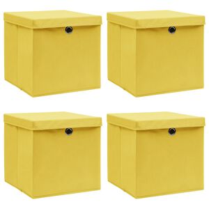 vidaXL Oppbevaringsbokser med lokk 4 stk gul 32x32x32 cm stoff