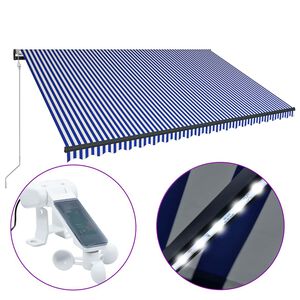 vidaXL Markise med vindsensor og LED 500x300 cm bl&aring; og hvit