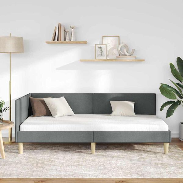 vidaXL Hjørnesengramme med hodegjerde Mørkegrå 90 cm x 200 cm Fløyel