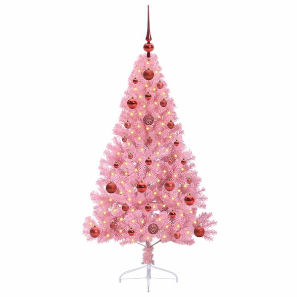 vidaXL Kunstig Forh&aring;ndsopplyst Juletre med 150 LED Rosa 120 cm PVC
