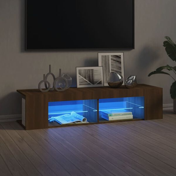 vidaXL TV-benk med LED-lys brun eik 135x39x30 cm