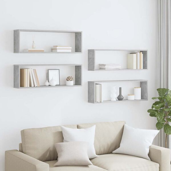 vidaXL Vegghyller kube 4 stk betonggr&aring; 80x15x26,5 cm konstruert tre