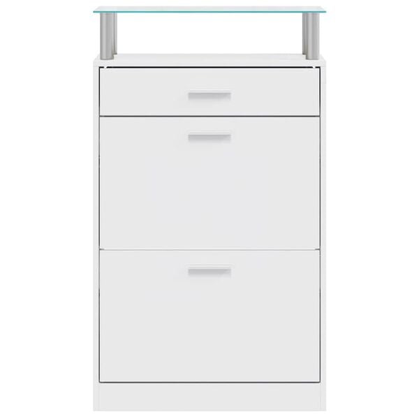 vidaXL Skoskap med skuff og glasshylle trehvit