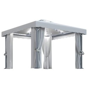 vidaXL Paviljong med gardin og LED-strenglys 3x3 m kremhvit
