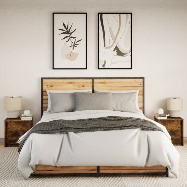 vidaXL Nattbord med LED 2 stk r&oslash;kt eik konstruert tre