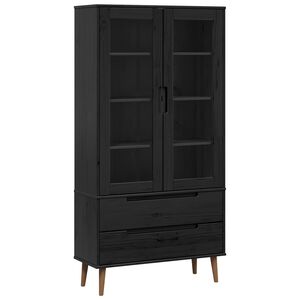 vidaXL Glass utstillingsskap MOLDE 90 x 35 x 175 cm Heltre furu Svart