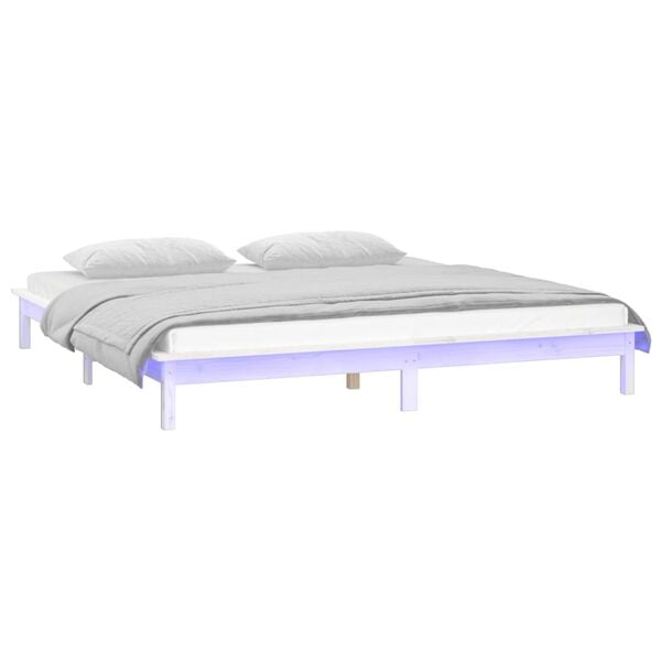 vidaXL Sengeramme med LED hvit 150x200 cm King Size heltre