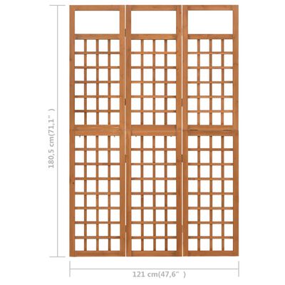 vidaXL Romdeler/espalier 3 paneler heltre gran 121x180,5 cm