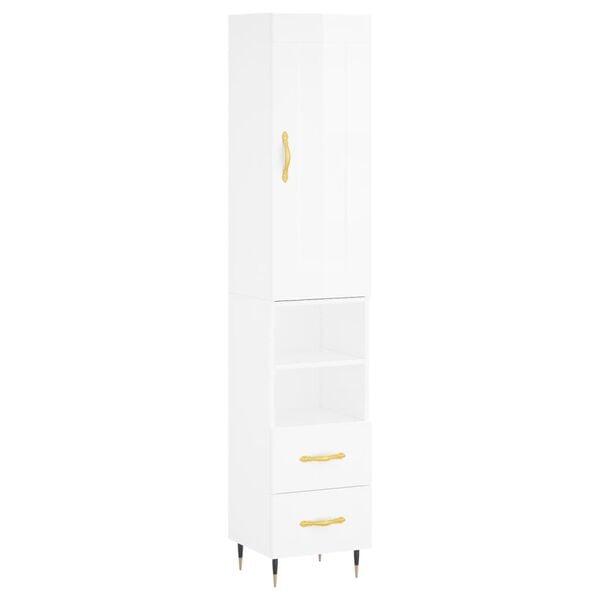 vidaXL Highboard h&oslash;yglans hvit 34,5x34x180 cm konstruert tre