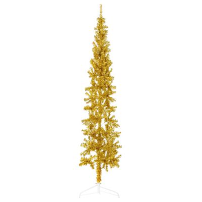 vidaXL Kunstig halvt juletre med stativ tynt gull 210 cm