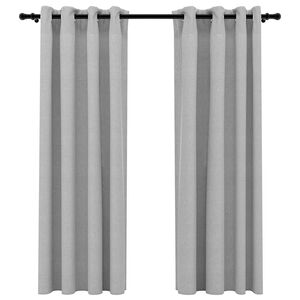 vidaXL Lystette gardiner med maljer og lin-design 2 stk gr&aring; 140x175 cm