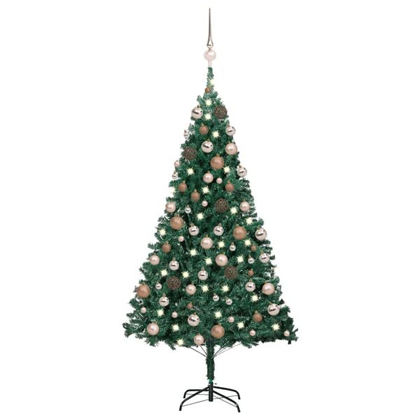 vidaXL Forh&aring;ndsbelyst kunstig juletre med kulesett gr&oslash;nn 120 cm PVC