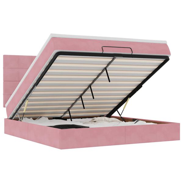 vidaXL Ottoman sengeramme med madrasser rosa 160x200cm fl&oslash;yel