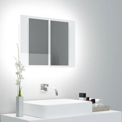 vidaXL LED-speilskap til baderom høyglans hvit 60x12x45 cm