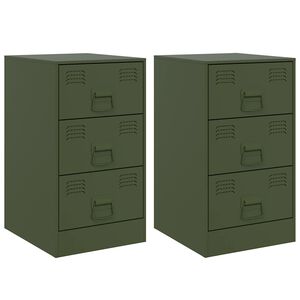 vidaXL Nattbord 2 stk olivengr&oslash;nn 34,5x39x62 cm st&aring;l