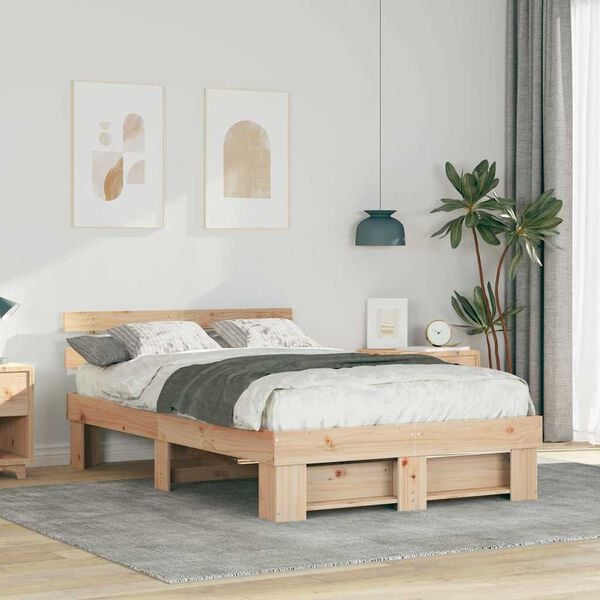 vidaXL Sengestamme med hodegjerde Brun 120 x 200 cm Massiv furu