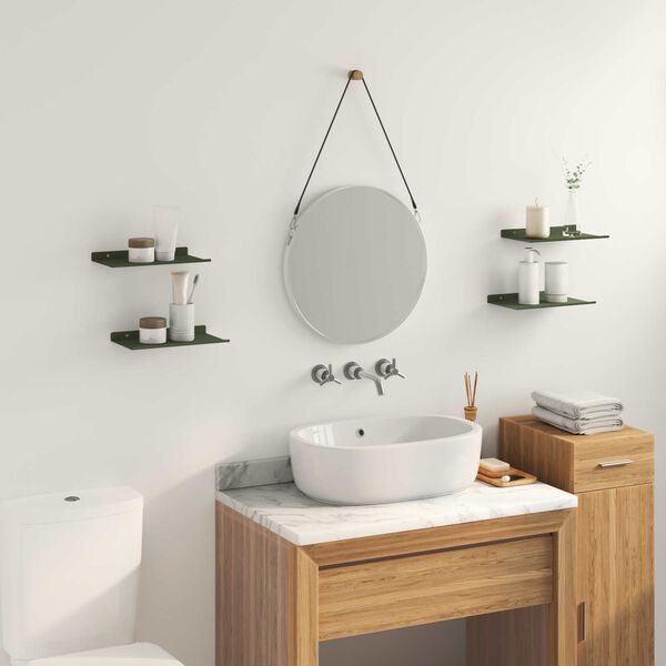 vidaXL Flytende hylle 4 pcs Olivengr&oslash;nn 30 x 18 x 2,5 cm St&aring;l