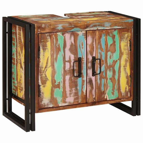 vidaXL Vaskeskap med d&oslash;r Flerfarget 71 x 33 x 58 cm Massiv Reclaim Tre