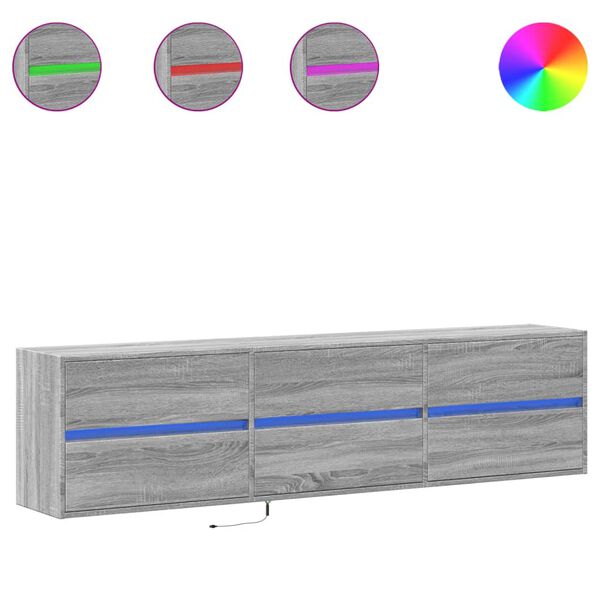 vidaXL Vegghengt TV-benk med LED gr&aring; sonoma 180x31x45 cm