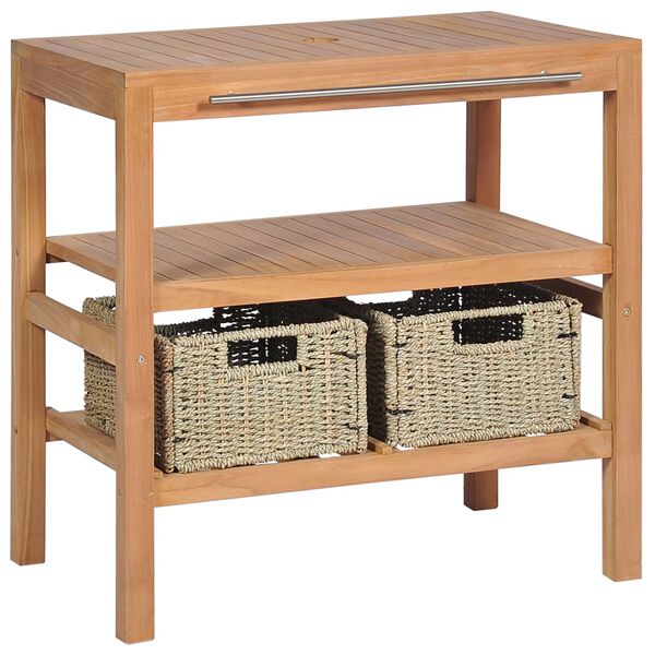 vidaXL Servantskap for bad med 2 kurver heltre teak 74x45x75 cm