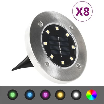 vidaXL Soldrevet bakkelys 8 stk LED-lys RGB-farge