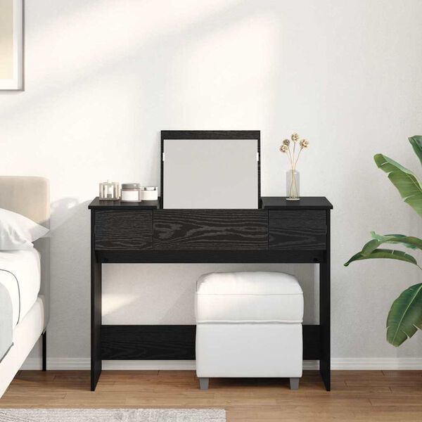 vidaXL Kosmetikkbord med skuff med lagring Svart Eik 100 x 45 x 76 cm