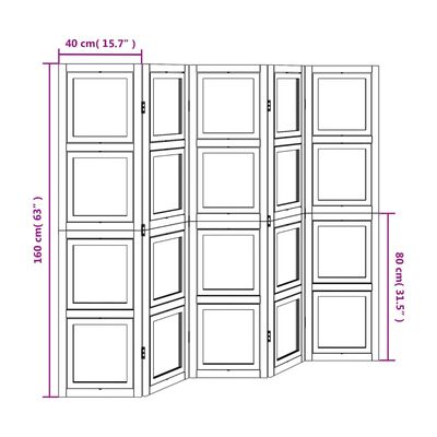 vidaXL Romdeler 5 paneler hvit heltre keisertre