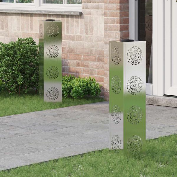 vidaXL Solenergi LED stibelys 2 pcs s&oslash;lv Rustfritt St&aring;l