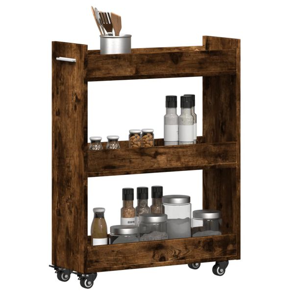 vidaXL Sidebord med hjul røkt eik 60x22x79 cm konstruert tre