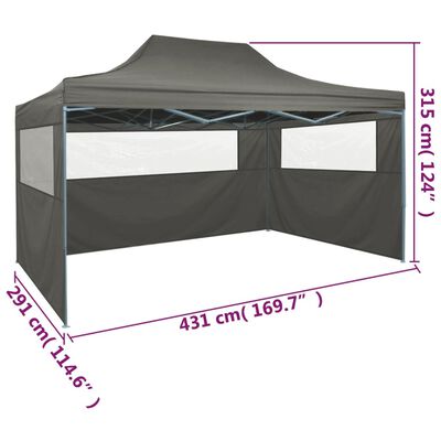 vidaXL Sammenleggbart telt med 3 vegger 3x4,5 m antrasitt
