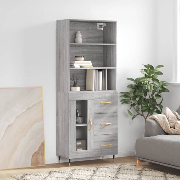 vidaXL Highboard gr&aring; sonoma 69,5x34x180 cm konstruert tre