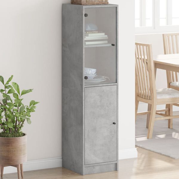 vidaXL Highboard med glassd&oslash;rer betonggr&aring; 35x37x142 cm