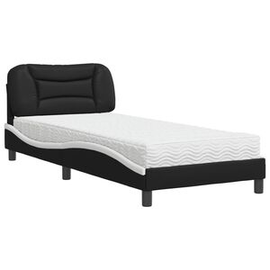 vidaXL Seng med madrass Hvar svart og hvit 90x190 cm kunstig l&aelig;r