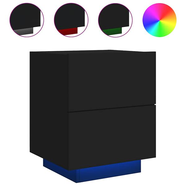 vidaXL Nattbord med LED svart konstruert tre