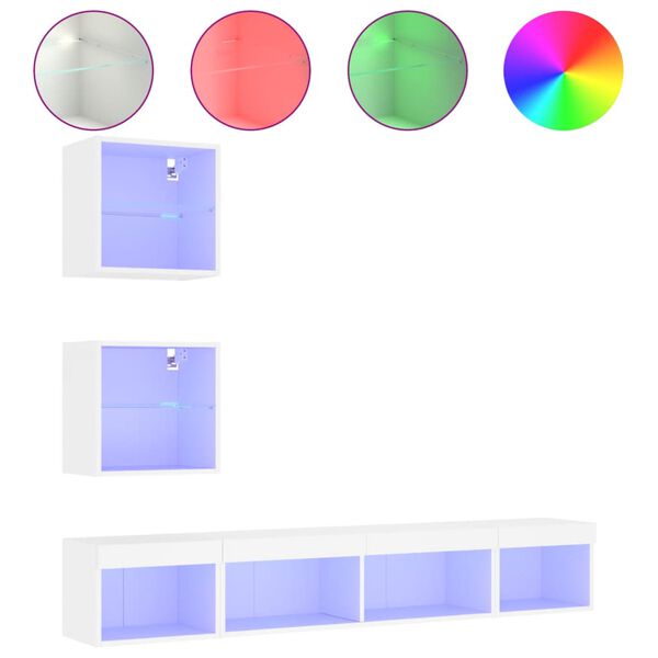 vidaXL Vegghengte TV-enheter med LED 5 deler hvit konstruert tre