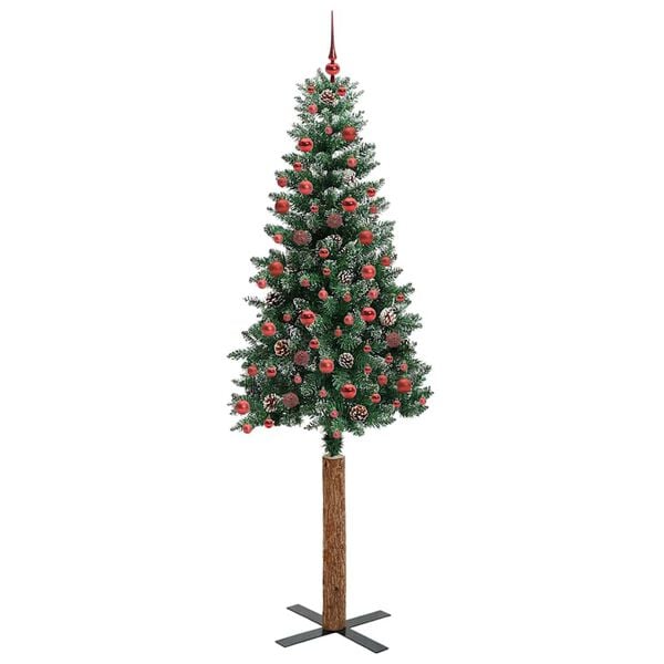vidaXL Slim juletre Grønn og hvit 210 cm PVC og Massivt Furu tre